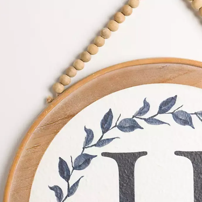 Sale Kirklands Home Blue Leaf Wreath Monogram H Wood Wall Plaque