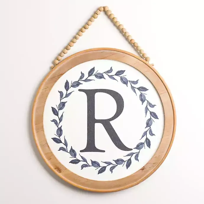 Online Kirklands Home Blue Leaf Wreath Monogram R Wood Wall Plaque