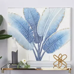 Kirklands Home Blue Leaves Coastal Metal Art Print