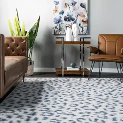 Hot Kirklands Home Blue Leopard Spots Washable Area Rug, 5x8