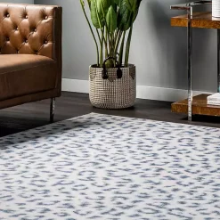 Hot Kirklands Home Blue Leopard Spots Washable Area Rug, 5x8