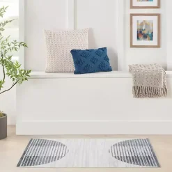 Sale Kirklands Home Blue Linear Geometric Washable Area Rug, 4x6