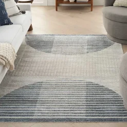 Sale Kirklands Home Blue Linear Geometric Washable Area Rug, 6x9