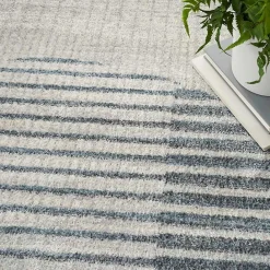Sale Kirklands Home Blue Linear Geometric Washable Area Rug, 6x9
