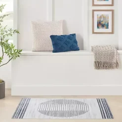 Outlet Kirklands Home Blue Linear Sphere Washable Area Rug, 3x5