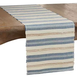 New Kirklands Home Blue Long Striped Water Hyacinth Table Runner