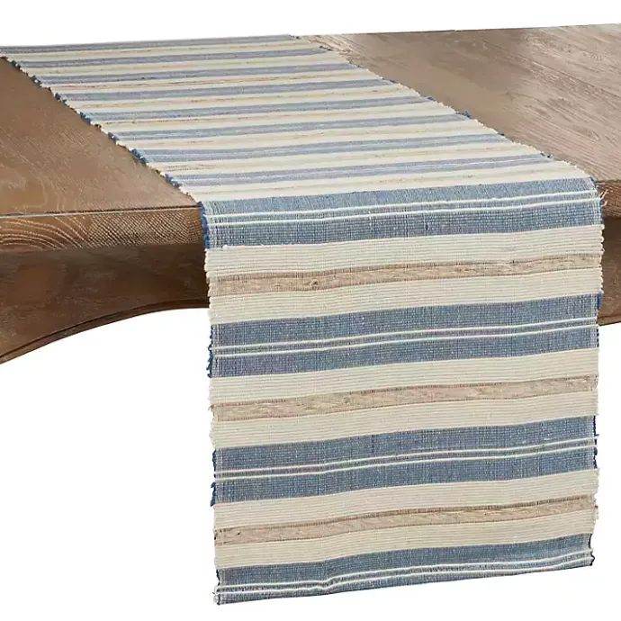 New Kirklands Home Blue Long Striped Water Hyacinth Table Runner