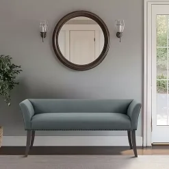 Sale Kirklands Home Low Back Flared Nailhead Trim Bench Blue