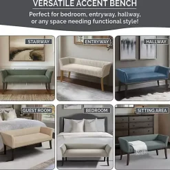 Sale Kirklands Home Low Back Flared Nailhead Trim Bench Blue