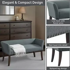 Sale Kirklands Home Low Back Flared Nailhead Trim Bench Blue