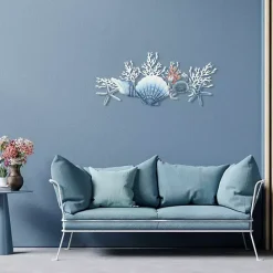 Discount Kirklands Home Blue Metal Coral and Shell Wall Plaque