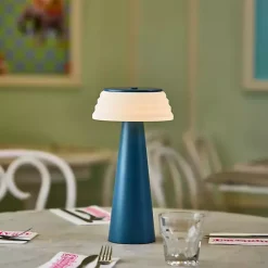 Sale Kirklands Home Metal Cordless Lamp with White Ribbed Shade Blue
