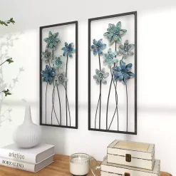 Kirklands Home Metal Floral Panel Wall Plaques, Set of 2 Blue