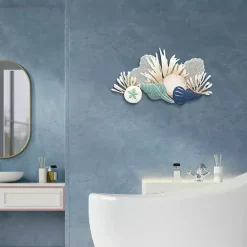 Kirklands Home Blue Metal Reef and Shell Wall Plaque