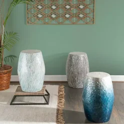 Kirklands Home Blue Ombre Mosaic Capiz Shell Drum End Table
