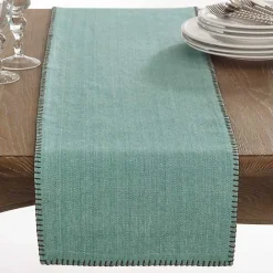 Hot Kirklands Home Overcast Stitch Cotton Table Runner Blue