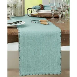 Hot Kirklands Home Overcast Stitch Cotton Table Runner Blue