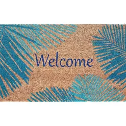 New Kirklands Home Blue Palm Fronds Welcome Coir Doormat
