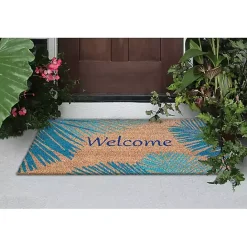 New Kirklands Home Blue Palm Fronds Welcome Coir Doormat