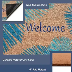 New Kirklands Home Blue Palm Fronds Welcome Coir Doormat