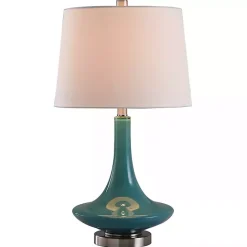 Outlet Kirklands Home Blue Retro Glass Table Lamp White