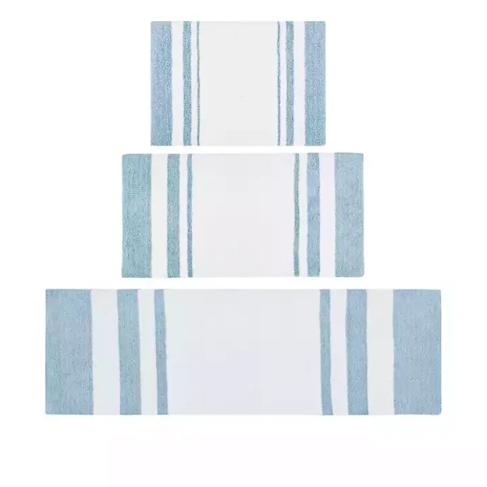 Discount Kirklands Home Blue Reversible Stripe Trim Bath Mat, 72 in.