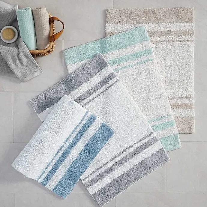 Discount Kirklands Home Blue Reversible Stripe Trim Bath Mat, 72 in.