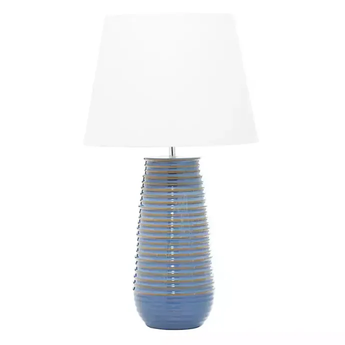 New Kirklands Home Blue Ribbed Stoneware Table Lamp White