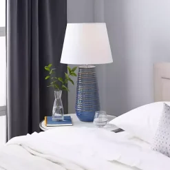 New Kirklands Home Blue Ribbed Stoneware Table Lamp White