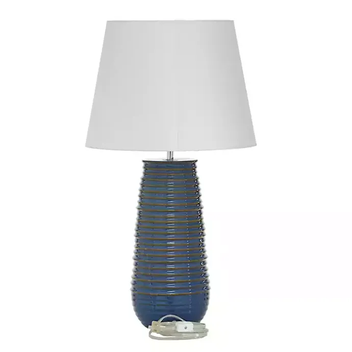 New Kirklands Home Blue Ribbed Stoneware Table Lamp White