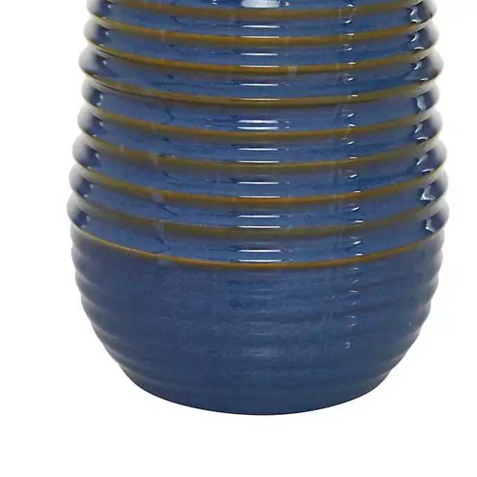 New Kirklands Home Blue Ribbed Stoneware Table Lamp White