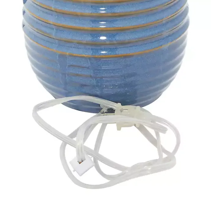 New Kirklands Home Blue Ribbed Stoneware Table Lamp White