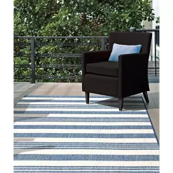 Discount Kirklands Home Robin Stripe Outdoor Rug, 8x11 Blue