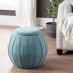 Kirklands Home Rounded Oval Storage Ottoman Blue