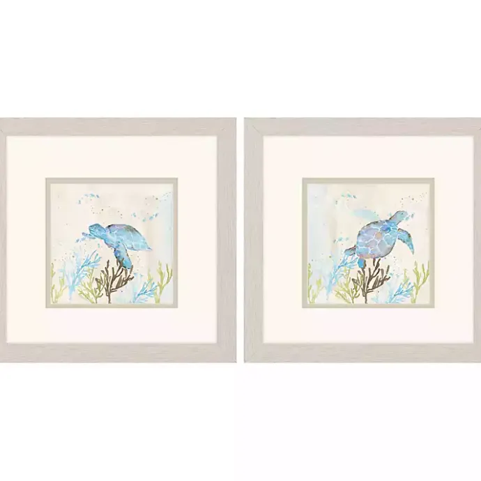 Sale Kirklands Home Blue Sea Turtle Frames Art Prints, Set of 2