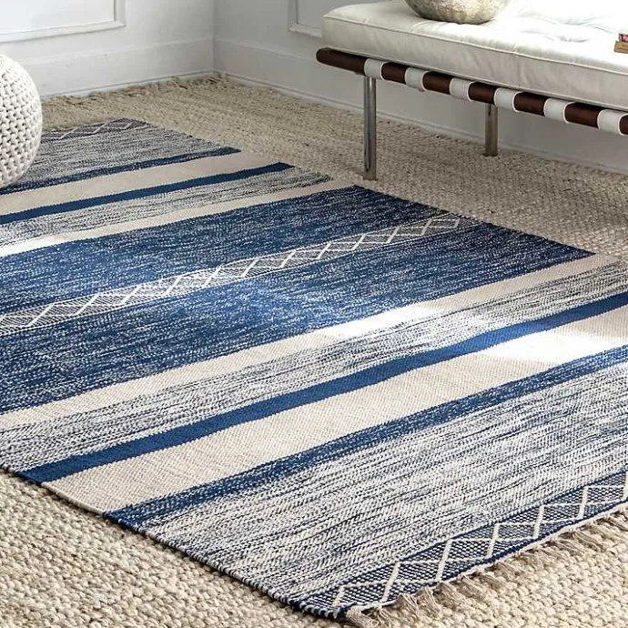 Discount Kirklands Home Seabrook Striped Fringe Wool Area Rug, 7x9 Blue