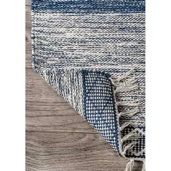 Discount Kirklands Home Seabrook Striped Fringe Wool Area Rug, 7x9 Blue