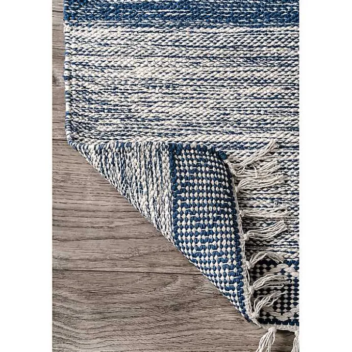 Discount Kirklands Home Seabrook Striped Fringe Wool Area Rug, 7x9 Blue
