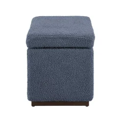 Clearance Kirklands Home Blue Sherpa & Walnut Rectangle Storage Ottoman