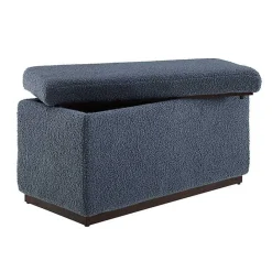Clearance Kirklands Home Blue Sherpa & Walnut Rectangle Storage Ottoman