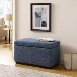 Clearance Kirklands Home Blue Sherpa & Walnut Rectangle Storage Ottoman
