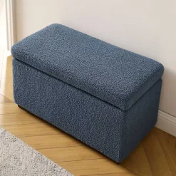 Clearance Kirklands Home Blue Sherpa & Walnut Rectangle Storage Ottoman
