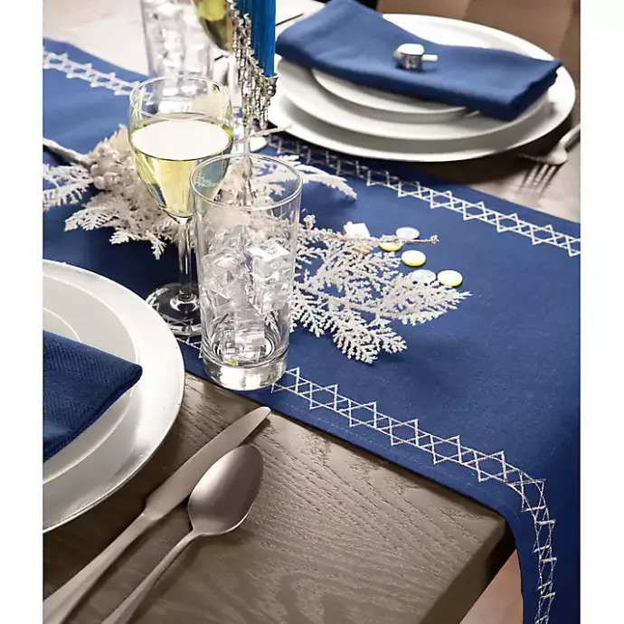 New Kirklands Home Blue Star of David Hanukkah Table Runner