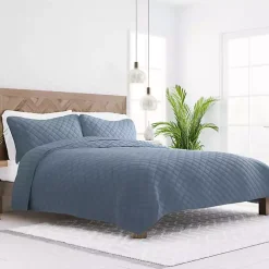 Sale Kirklands Home Stitched Diamond 3-pc. Queen Quilt Set Blue