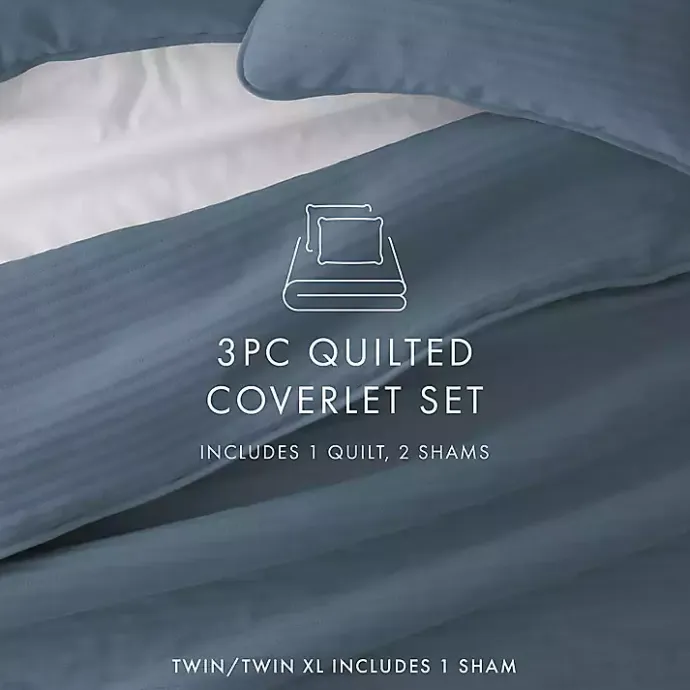 New Kirklands Home Stitched Stripes 3-pc. Queen Quilt Set Blue