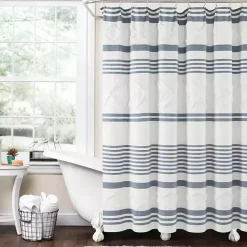 Outlet Kirklands Home Blue Stripe Diamond Tufted Shower Curtain