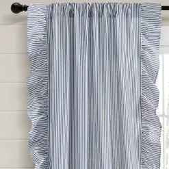 Discount Kirklands Home Blue Stripe Ruffled Curtain Panel Set, 84 in.