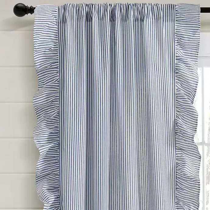 Discount Kirklands Home Blue Stripe Ruffled Curtain Panel Set, 84 in.
