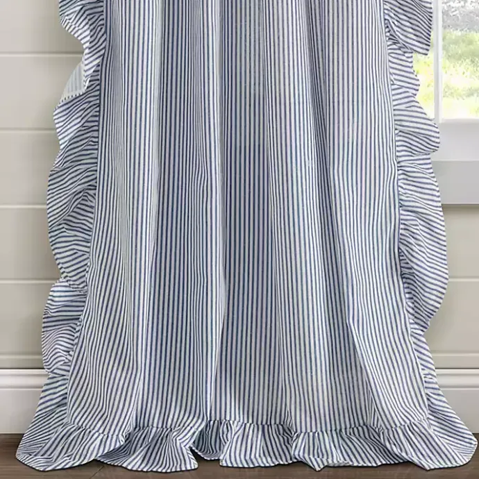 Discount Kirklands Home Blue Stripe Ruffled Curtain Panel Set, 84 in.