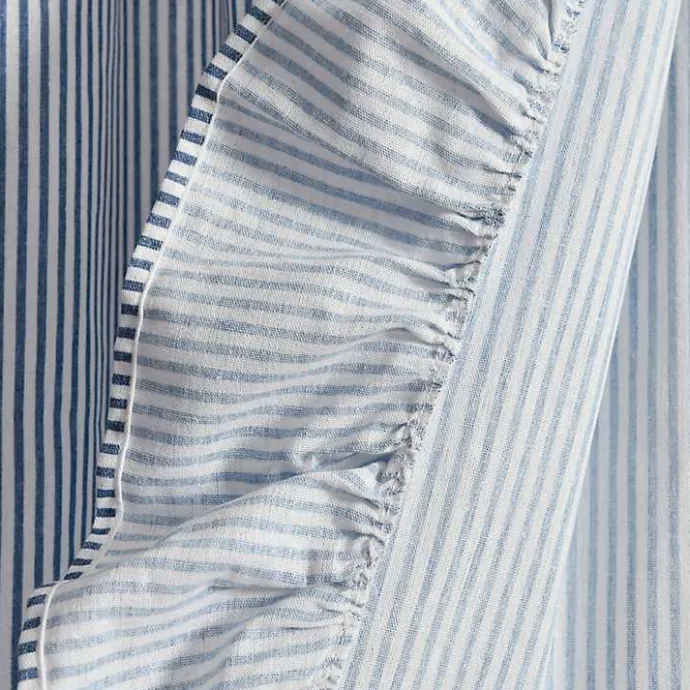 Discount Kirklands Home Blue Stripe Ruffled Curtain Panel Set, 84 in.